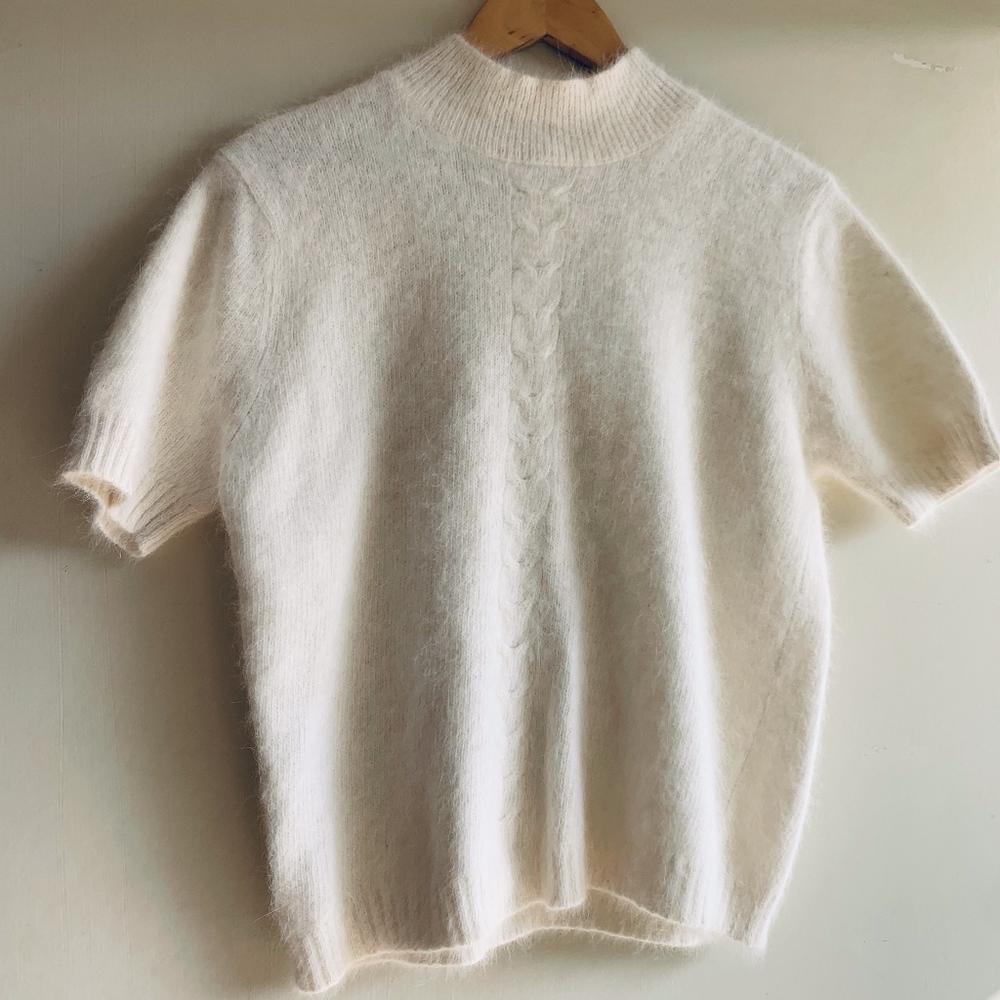 Vintage White Angora Short Sleeve Sweater size M